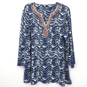 Fairhope womens navy bead and sequin knit tunic top Size XXL